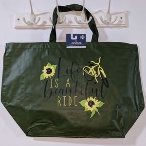 Large Tote Life Beautiful Ride Reusable Bag Sustainable Bike Sunflower Print